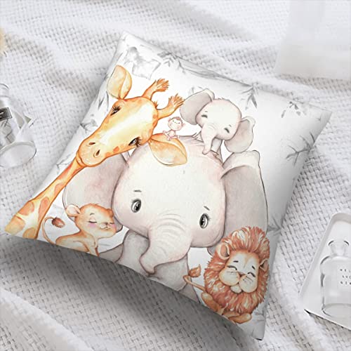 Mloerno Africa Safari Animals Kids Pillow Nursery Decoration Velvet Throw Pillow Covers Sofa Pillowcase Car Square Throw Pillowcases Home Decoration 18X18Inch #TOP3