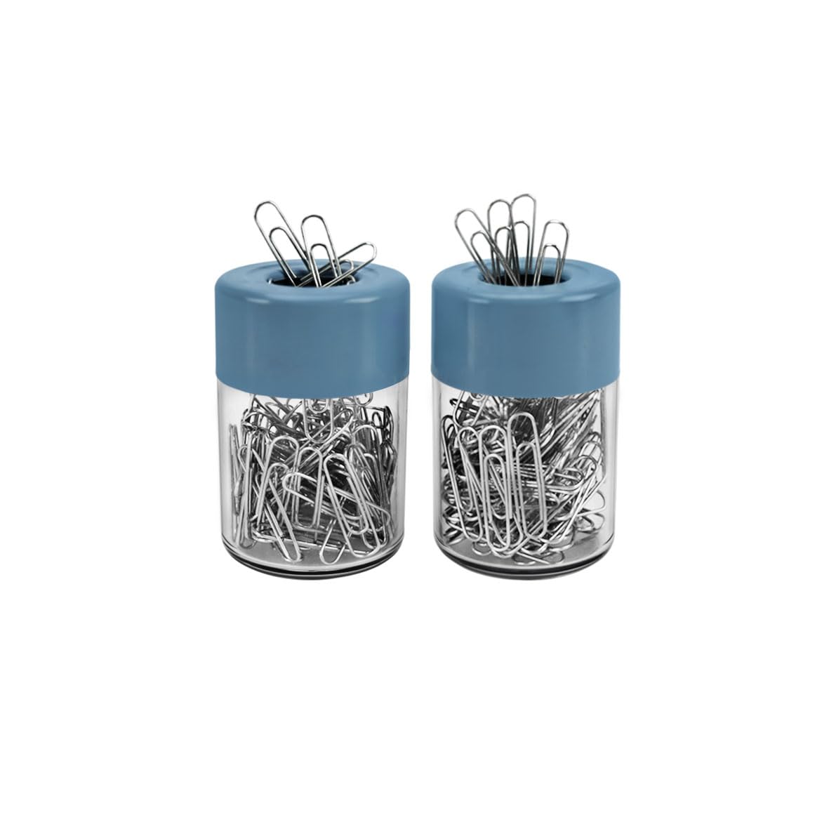 Acrimet Magnetischer Büroklammer-Spender, rundes Design, 100 normale Büroklammer-Kapazität (transparenter Kristallboden/blauer magnetischer Deckel) (2 Stück)