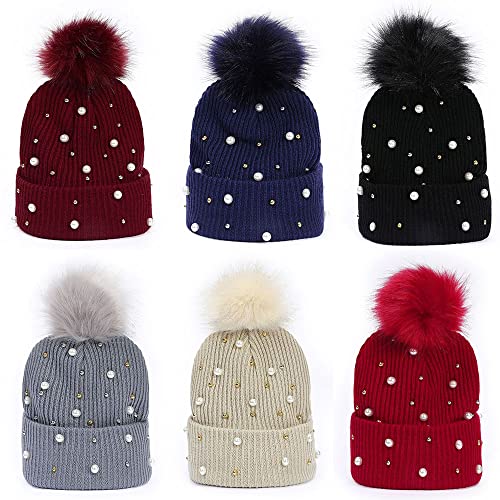 Db11 Womens Winter Beanies Solid Color Knitted Hat With Pom Winter Hat For Women (07-Dark Red), One Size #TOP2