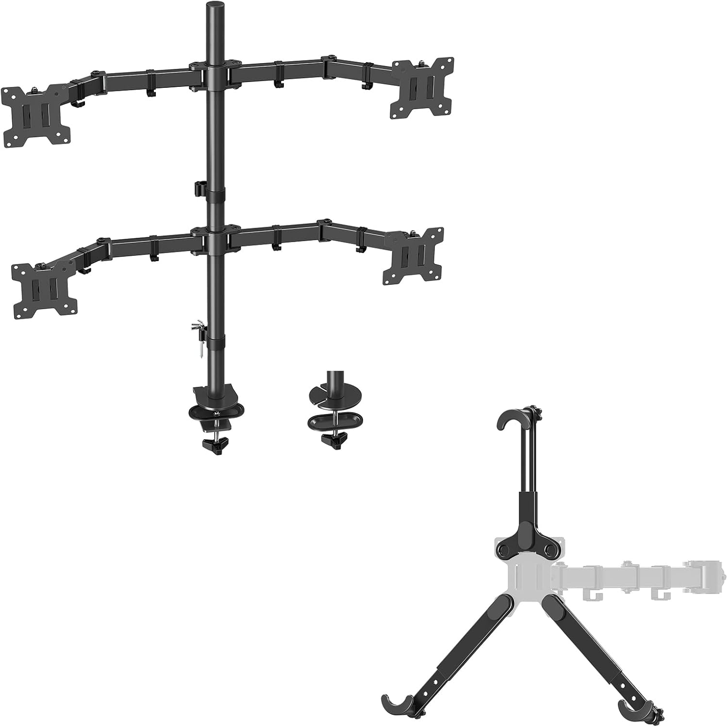 MOUNT PRO Quad Monitor Stand, 4 Monitor Mount for 13 to 27 inch Computer Screens, Hold up to 17.6lbs Each and Universal Non-VESA Monitor Mount Adapter