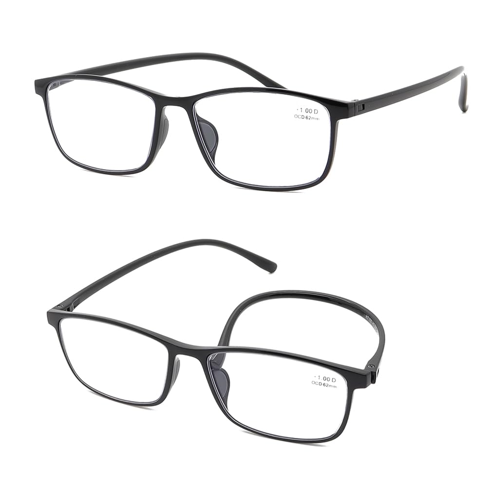 Mcoorn Blue Light Blocking Computer Reading Glasses 2 Pack | Lightweight Reader for Women Men, Flexible Anti-Slip, Clear Lens