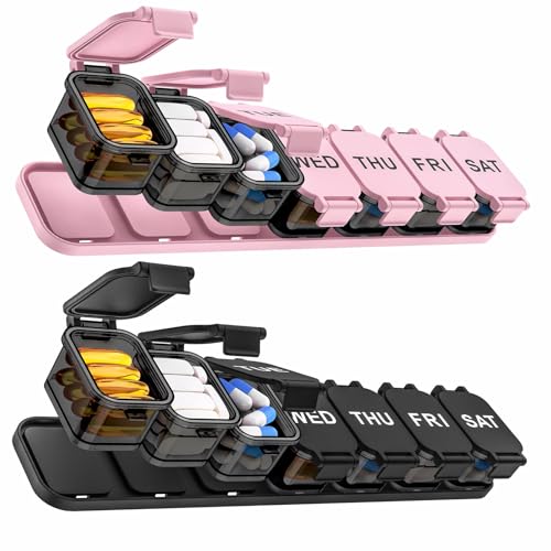 Image of Yaklim Extra Large Weekly Pill Organizer - Waterproof 7-Day Pill Box, Portable Vitamin & Supplement Case, Easy to Open Design, Ideal for Travel and Daily Medication Management (Blackpink, 2 Packs)