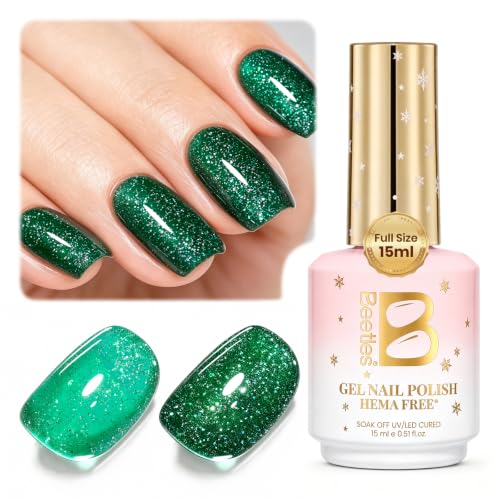 Image of Beetles Green Glitter Gel Nail Polish, 15ML Emerald Green Color Gel