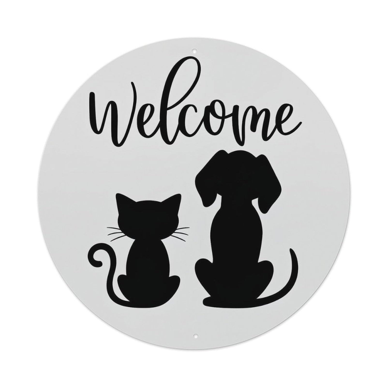 Welcome Cat Dog Silhouette Design Vintage Round Tin Sign Retro Metal Wall Decor Metal Poster, Home Bar Garage Cafe Wall Art Decoration 8x8Inches