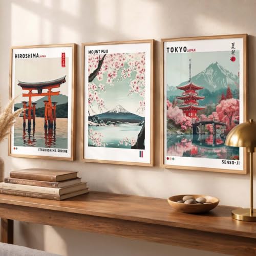 Image of kotart Japan City View Wall Framed Posters | Japanese City View Aesthetic Framed Poster for Living Room Bedroom Gaming Room Studio Wall Decor Set Of 3 (19X25 inch)