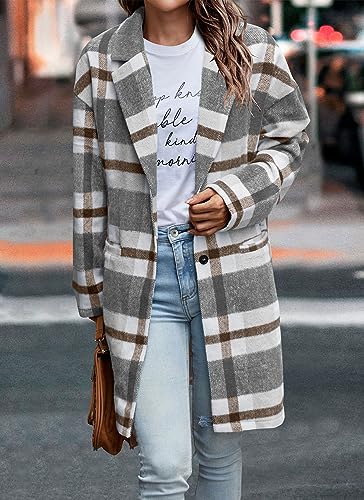 PRETTYGARDEN Women Plaid Shacket Jacket Trendy Fall Casual Button Wool Blend Tartan Trench Coat Winter Clothing with Pockets
