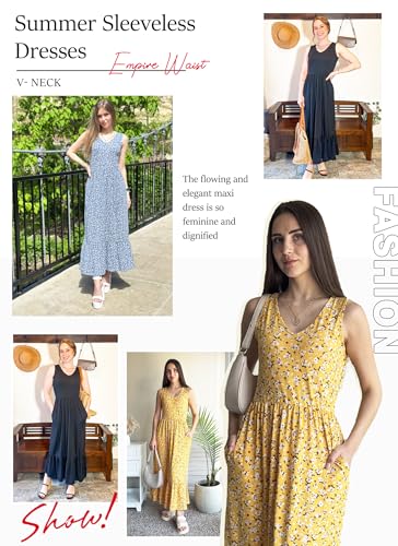 AUSELILY Womens Maxi Dress 2025 Sleeveless Summer Dresses V Neck Casual Tiered Sundresses with Pockets2