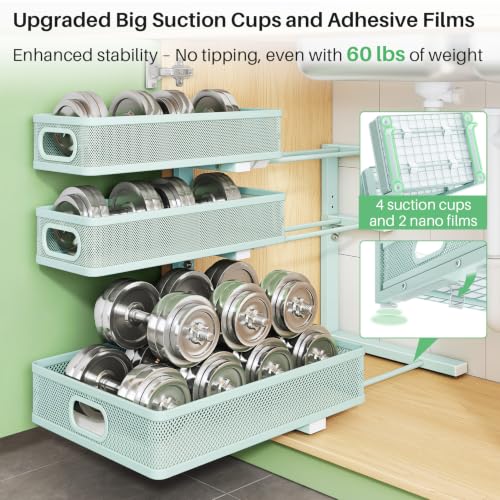 Image of Under Sink Organizer, 2-Pack 3-Tier Height Adjustable Thickened Metal Pull out Cabinet Organizer Shelf, Slide out Storage Drawer Rack for Bathroom Kitchen Pantry Home Organization, LightBlue