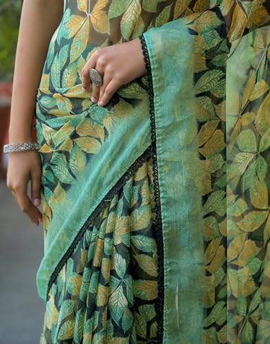 Image of SIRIL Women's Chiffon Printed Saree with Unstitched Blouse Piece
