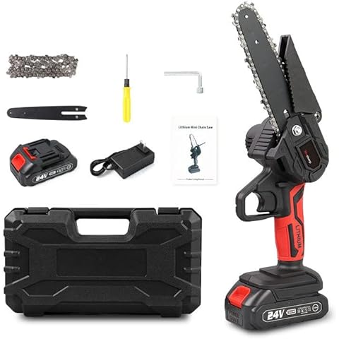 Mini Chainsaw, 6 Inch Electric Chainsaw with 2 Rechargeable Batteries and 2 Chains, for Wood Cutting Cover
