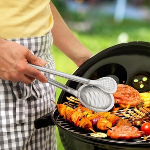 Skimmer Slotted Spoon - 2 In 1 Stainless Steel Strainer Spoons | Spider Strainer For Cooking | Metal Tong Skimmer Ladle, Fry Oil Mesh Spoon Colander, Comfortable Grip Ladle For Cooking, Frying - immagine 3