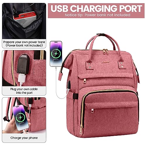 Image of LOVEVOOK Laptop Backpack for Women,17 Inch Professional Womens Travel Backpack Purse Computer Laptop Bag Nurse Teacher Backpack,Waterproof College Work Bag Carry on Back Pack with USB Port,Light-red
