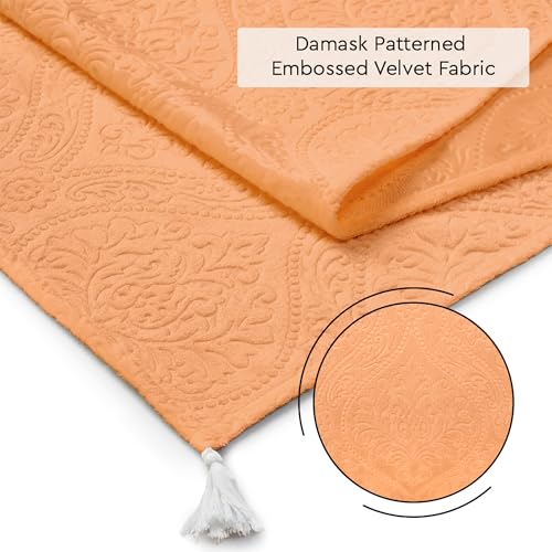 Image of Encasa XO 4 Seater Dining Embossed Velvet Table Runner | Size 32x150 cm | Peach Color with Premium Polyester - Machine Washable