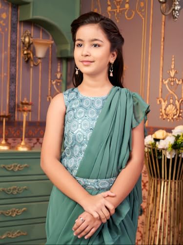 Image of Aarika Girls Ethnic Wear Green Colour Sequin Embroidery Georgette Lehenga Choli Set With Attached Dupatta