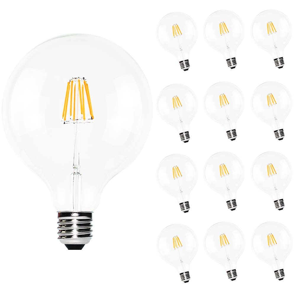 12 bombillas LED G125 de 8 W (equivalente a 60 W), casquillo E27, filamento de 220 V, No regulable, blanco cálido, 2200 K, diámetro de 125 mm