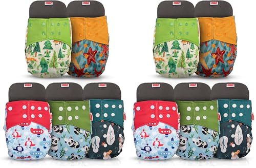 Image of LuvLap Reusable Baby Cloth Diapers Combo Pack of 10 (5 Shell + 5 Pads) Double Leak Guard, High Absorption, Stain-Proof Comfort & Protection, 3m+, Rash Free, Adjustable Waist & Height with Snap Buttons