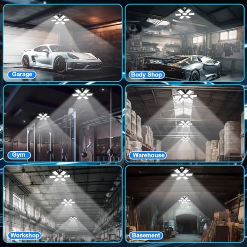 Image of LED Garage Light 4 Pack, Garage Lights Ceiling LED 28000LM 6500K with 6+1 Deformable Panels, Screw in E26 Socket Light Bulbs for Warehouse Workshop Basement Attic Utility Storage