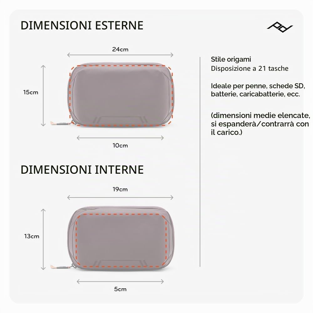 Peak Design Tech Pouch, Kelp, organizer per elettronica da viaggio o per il trasporto quotidiano, stile origami, passacavo, nylon riciclato resistente alle intemperie, borsa per il trasporto di