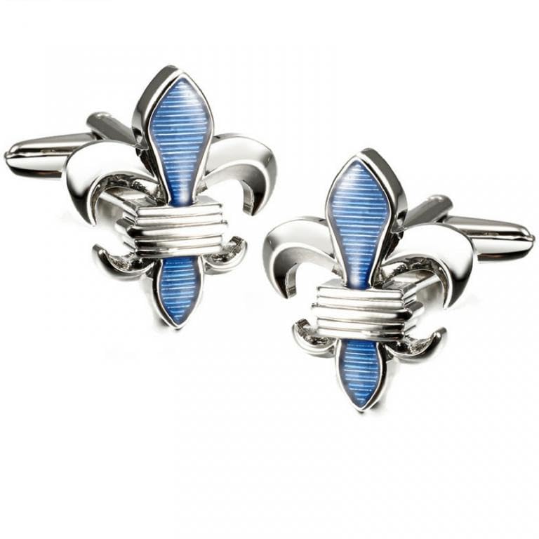 Bouton de Manchette Homme | Boutons de Manchette Fleur de Lys Bleu | Cadeau pour Homme | Chemise Hommes Mariage Fêtes et Anniversaires