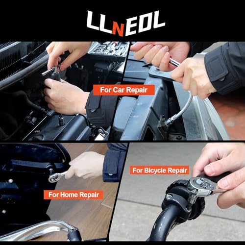 1/4 Inch Drive Socket Set with Ratchet Wrench, 46 Pieces Metric Set with Case for Car and Home Repair and Maintenance, EDL046