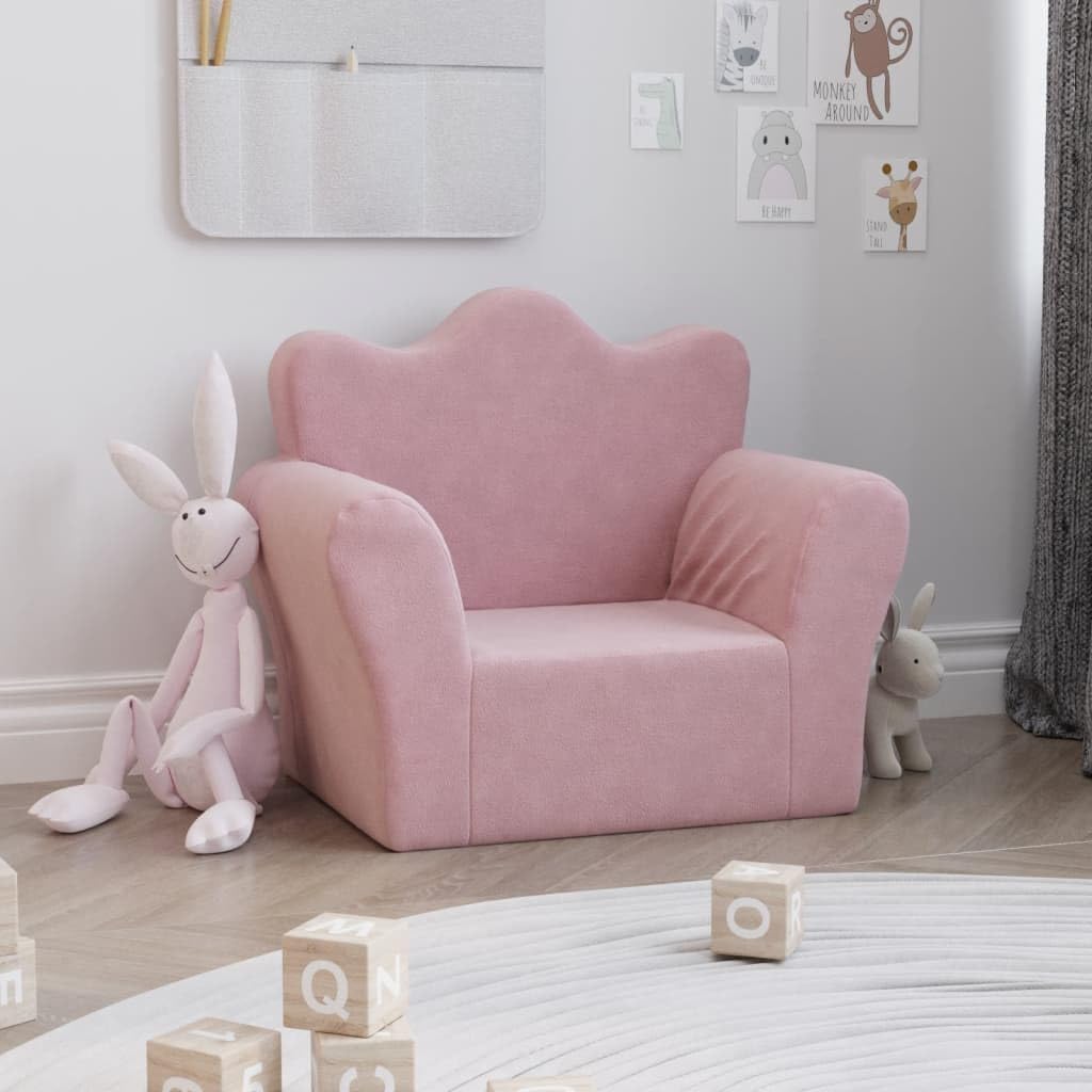 vidaXL Canapé pour Enfants, Siège avec Accoudoirs, Fauteuil avec Dossier pour Tout-Petits, Meuble de Chambre Salon, Rose Peluche Douce