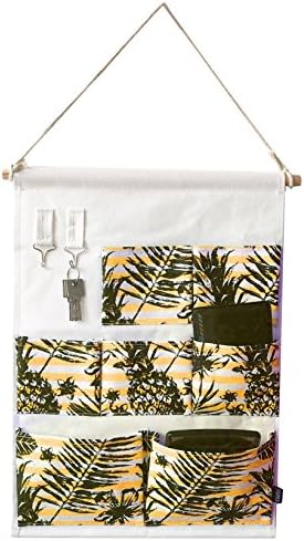 KINGREE Over The Door Magazine Storage Pockets, Wall Door Closet Hanging Storage Bag Organizer, (7 Pockets-Leaf Print-Yellow)
