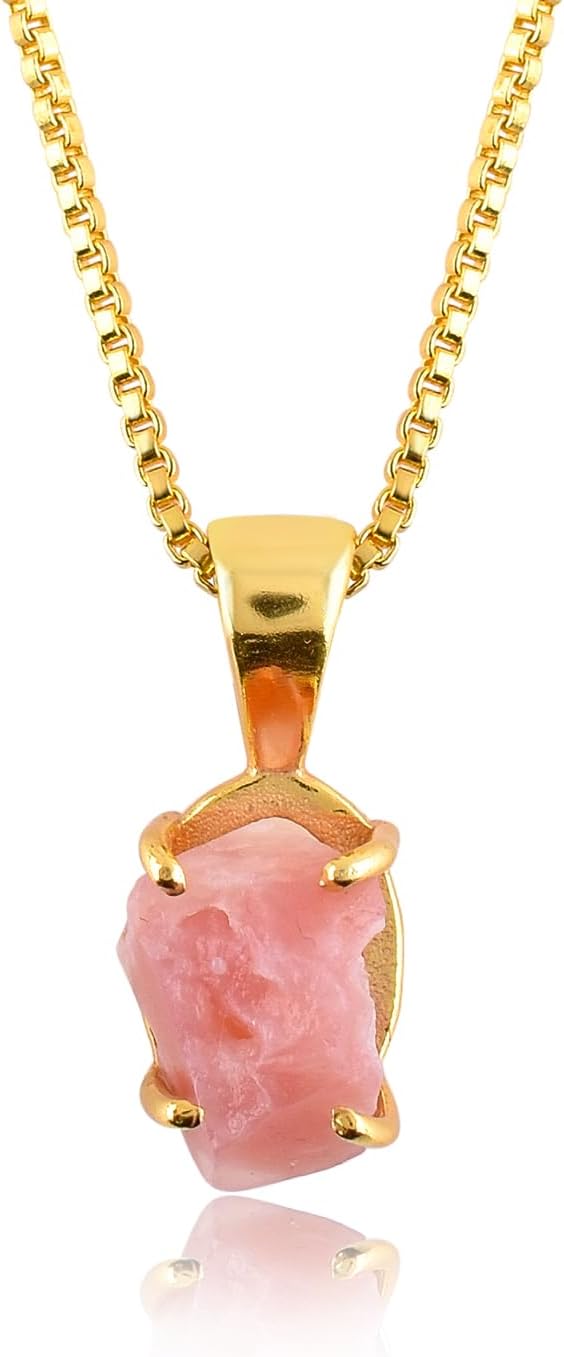 InfinityGemsArt Raw Gold Pendant Necklace, Birthstone, Natural Green Gemstones, Chakra Healing Stone, Raw Crystals Jewelry, Gifts For Men/Women, 18 Inches Gold Plated Adjustable Chain