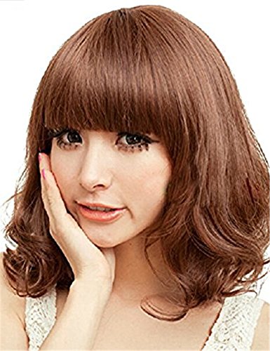 TopWigy Wavy Bob Wig for Women With Air Bangs Heat Resistant Synthetic Hair Wigs Pink Curly Cosplay Wig