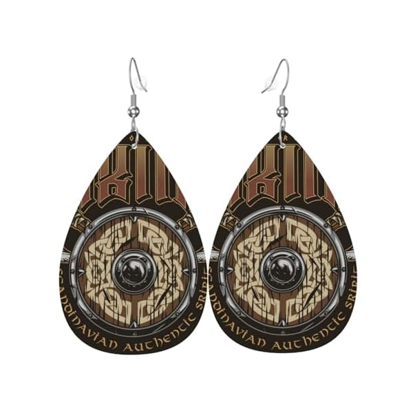 Pendientes de piel sintética para mujeres y niñas, con símbolo de escudo de hacha de guerrero vikingo, talla única, Cuero, No es una piedra preciosa