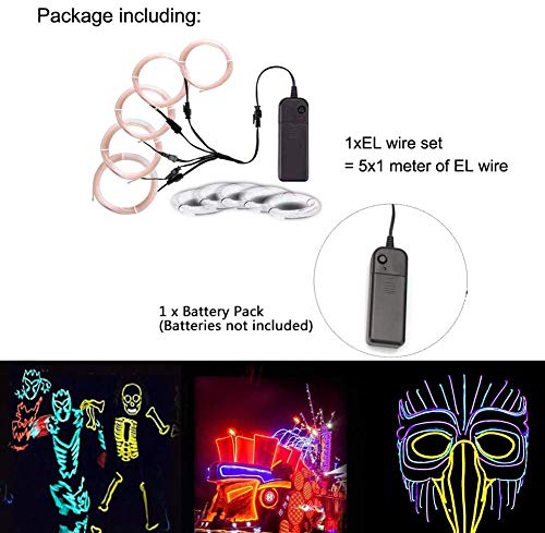 Image of MaxLax EL Wire White, Neon Wire Light 5 in 1 Meter, Electroluminescent Wire for Halloween Decoration, Christmas Party, DIY Decoration
