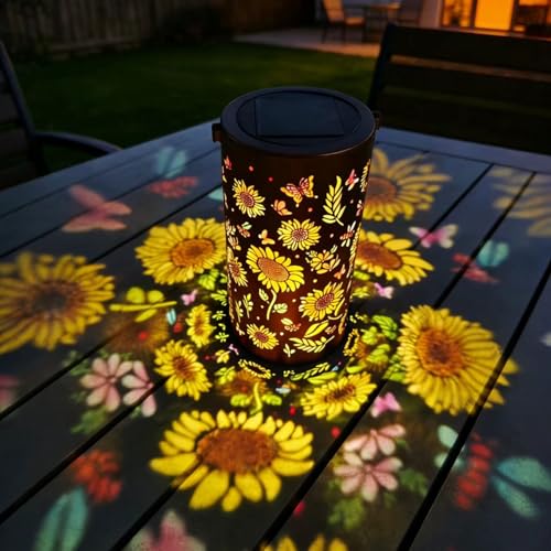 Colorful Sunflower Solar Lantern Outdoor Waterproof Garden Decorative Light Hanging & Tabletop Solar Powered Lantern with Projection Pattern for Patio Garden Yard Balcony(Sunflower)