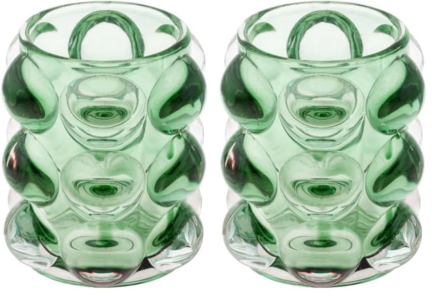 Karma, Lucia Hobnail Votive, Tea Lights Candle Holder, Glass Votive Candle Holders for Table Decorations, Baby Shower, Birthday Party, Weddings and Home Decor, Juniper (Pack of 2)