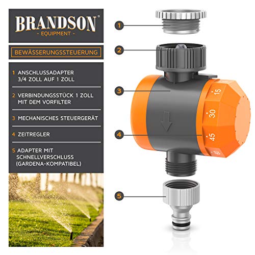 Brandson - Bewässerungsuhr - Wasserzeitschaltuhr - Bewässerungssteuerung - Bewässerungssystem – einfache manuelle Bewässerung – automatisch - Timer - Dauer 15, 30, 45, 60, 75, 90, 105, 120 Minuten