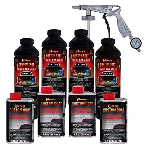 Custom Coat Tintable Base Only 1 Gallon Urethane Spray-On Truck Bed Liner Kit with Spray Gun and Regulator - Easy 3 to 1 Mix Ratio, Just Mix, Shake and Shoot It - Textured Protective Coating