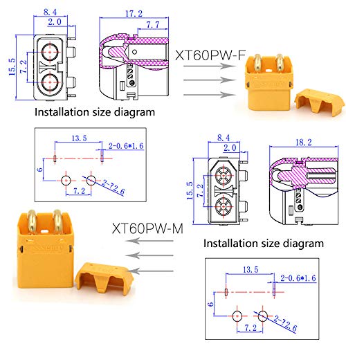 5 Coppie Amass XT60 XT60PW Maschio Femmina Spina