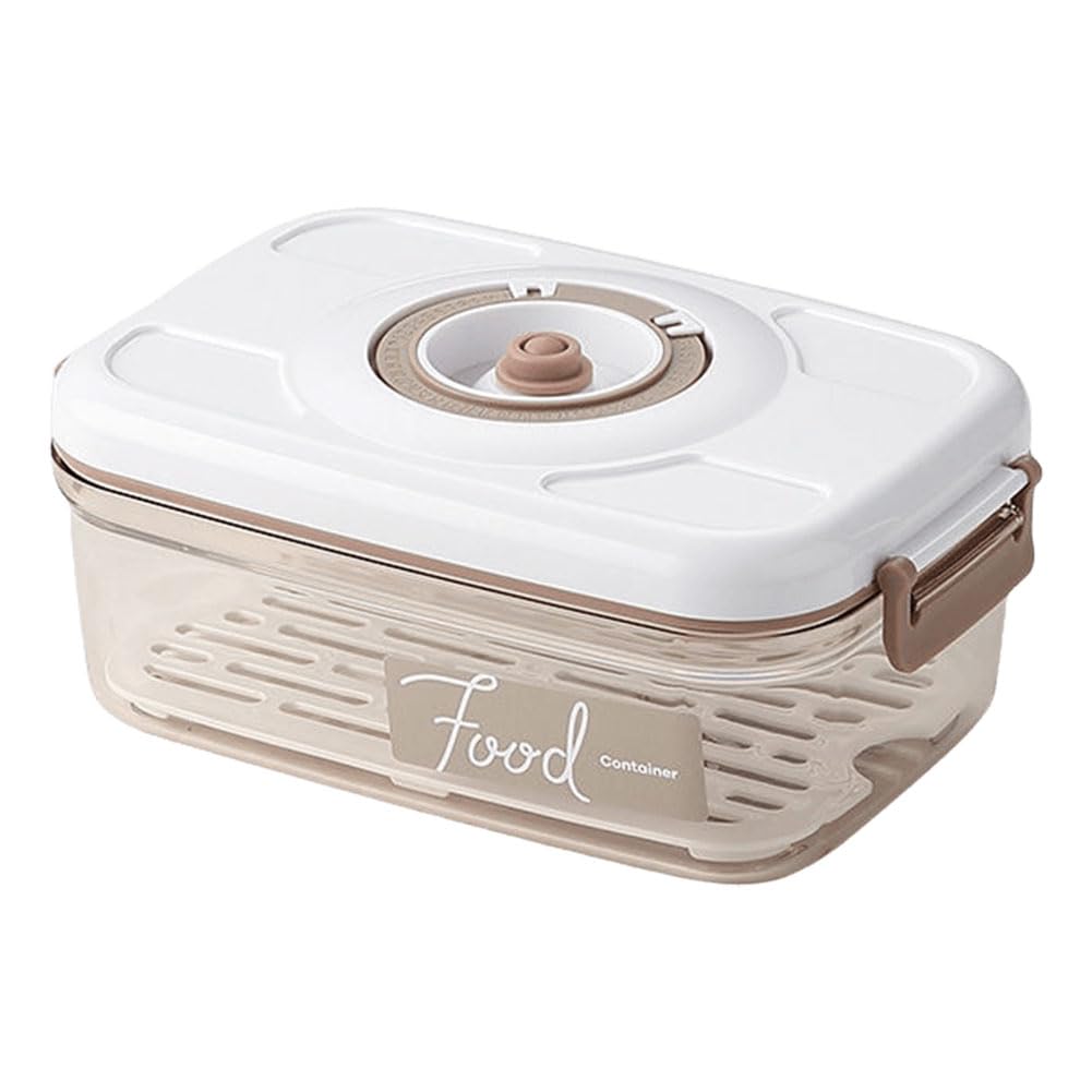 KOBONA Vacuum Food Storage Container with Vacuum Pump Fridge Organizer with Removable Drain Plate Refrigerator Food Preservation Box Airtight for Fruit Vegetables Bread Snacks