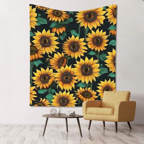 Tapisserie murale tournesol pour cacher un mur nu avec un tissu léger