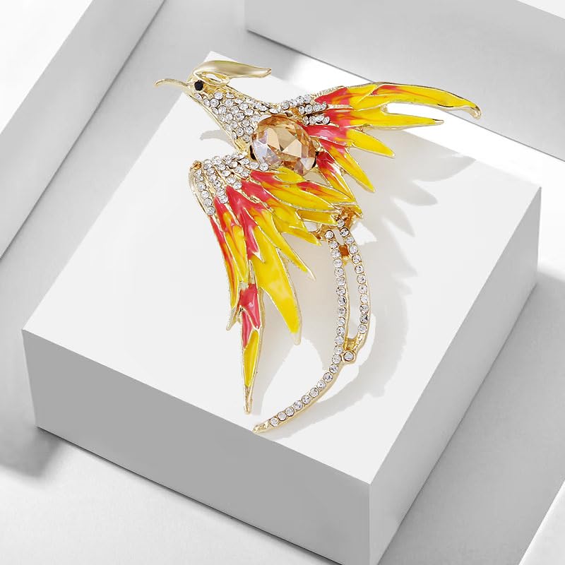 Image of Kaichen Rhinestone Phoenix Brooch Crystal Enamel Lapel Flame Fire Bird Resurrection Survivor Pin for Women Ladies Clothing Accessories