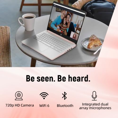 Image of HP 14 inch HD Student Business Laptop, Intel N150, 4GB RAM, 192GB Storage | (128GB UFS + 64GB SD Card), 720p Webcam, Slim Design, Copilot AI, Webcam, WiFi 6, 1 Year Office 365, Win 11, Rose Gold