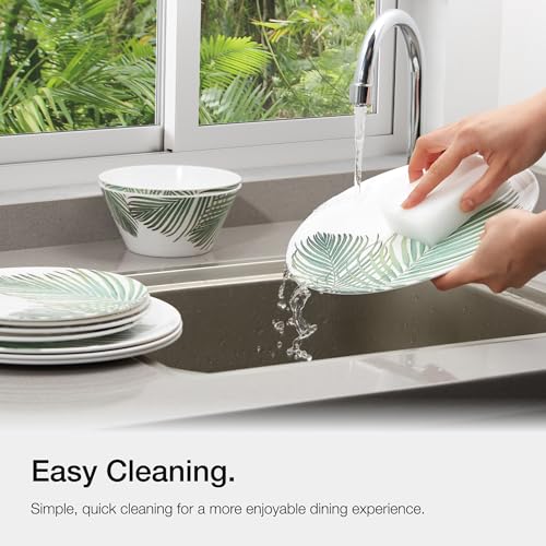 VonShef Melamine Dinnerware Set, 16Pc Leaf Print Dinner Set Including 4 Dinner Plates, Side Plates, Bowls & Tumblers for Picnics, Camping & BBQs, Easy Clean Dishwasher Safe Plastic Tableware - Image 6