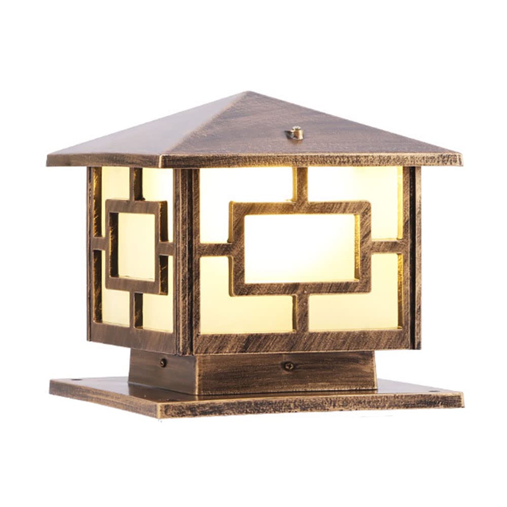 ITOSUI Pillar Lights Outdoor, Waterproof Lawn Lamp Square Wall Pillar Headlight in Rust Bronze Color Finish Traditional Column Lights Exterior Post Lantern for OutsideBrass-15.7in