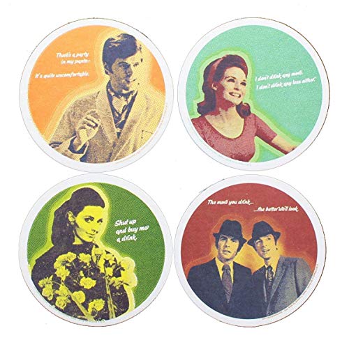Crowded Coop, LLC Kitsch on The Rocks Retro Cork Coaster Set - Bad Drinking Jokes - Set of 4