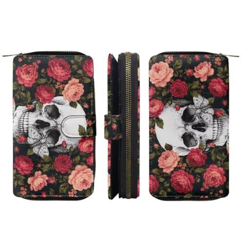Image of COEQINE Ladies Wallets Pink Leopard Heart Black Printed Leather Phone Long Clutch Purses Check Coin Change Holder