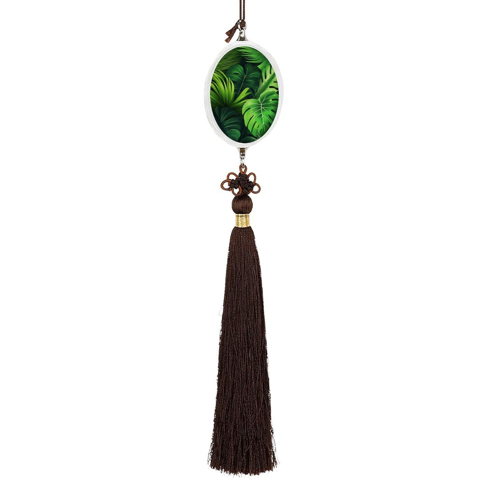 Crystal Auto Pendant Charms Ellipse Crystal Car Rear View Mirror Charms Tropical Leaves Auto Hanging Interior Ornament Pendant Car Interior Accessories for Women Men CarCharms Decor