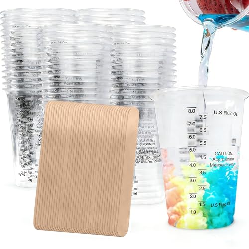 Herbst 50 Stück Mischbecher Epoxidharz, 240 ml Messbecher mit Skala und 50 Rührstäben, Mischen von Glitzer, Farben und Pigmenten