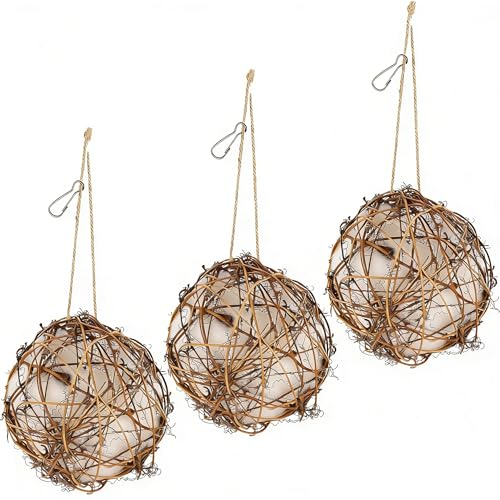 winemana Bird Nesting Material Holder for Hummingbirds, 3 Pack Natural Nesting Balls with Cotton...