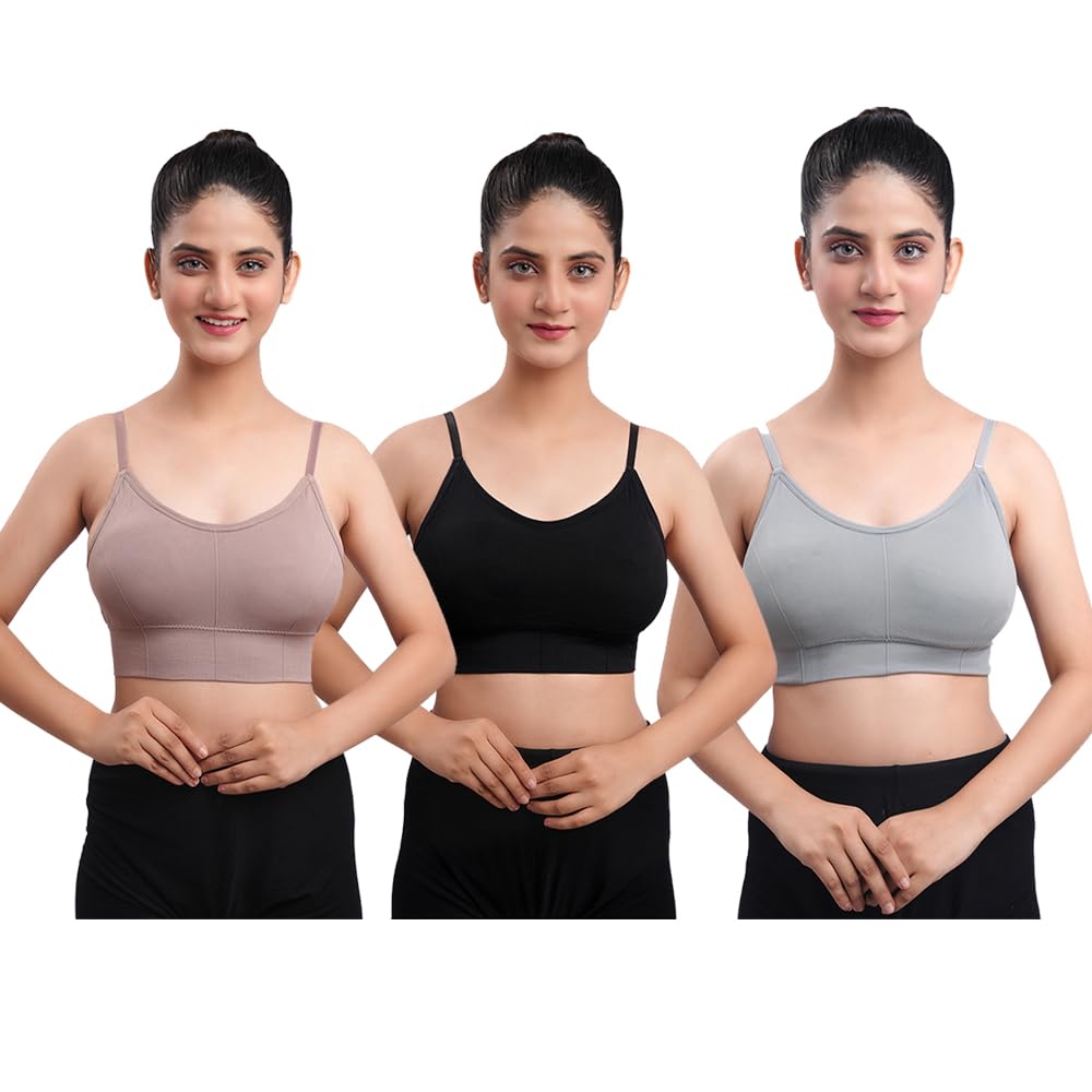 texello Women's Cotton Wire-Free Full Coverage Lightly Padded Sports Bra - Comfortable & Supportive Everyday Wear - Pack of 3-picture-42