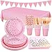 SPLAKS Kit Vaisselle 24 Invités 170 PCS Assiette Jetable Décorations Anniversaire Rose Gold Assiettes à Dessert Gobelets Serviettes Paille en Papier Nappe pour Mariage Fête d'anniversaire Prénatale