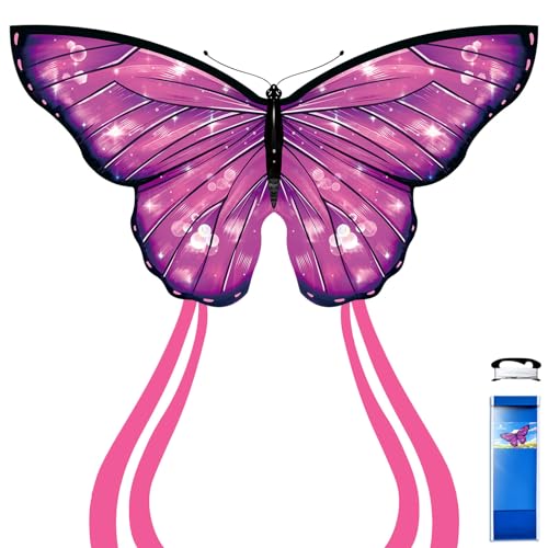 Simxkai Cometa de Mariposa fácil de Volar para niños, Adultos, Principiantes, una línea (Morado)