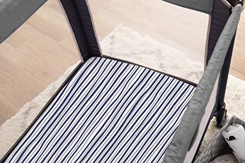 Image of TL Care 100% Natural Cotton Fitted Pack and Play Sheet 39 inch x 27 inch - Soft & Breathable Pack N Play Sheet for Playpen, Playard & Mini Crib Mattress, Navy /Grey Funny Stripe, for Boys & Girls